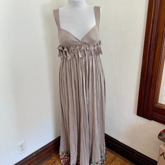 Rina Dhaka Indian Volubilis Maxi Boho Anthropologie Sequin Beaded Soft Gray dres - Picture 5 of 16